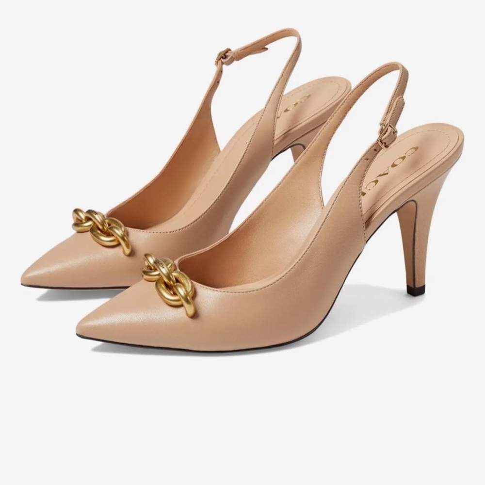 Coach Cream and Gold Slingback Heels